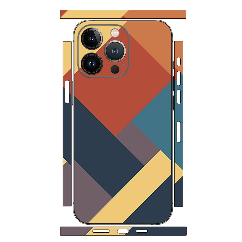 For iPhone 14 Pro Geometric Style All-inclusive PET Phone Decal Adhesive Sticker(Dark Blue Brown) - Shopkiz.com