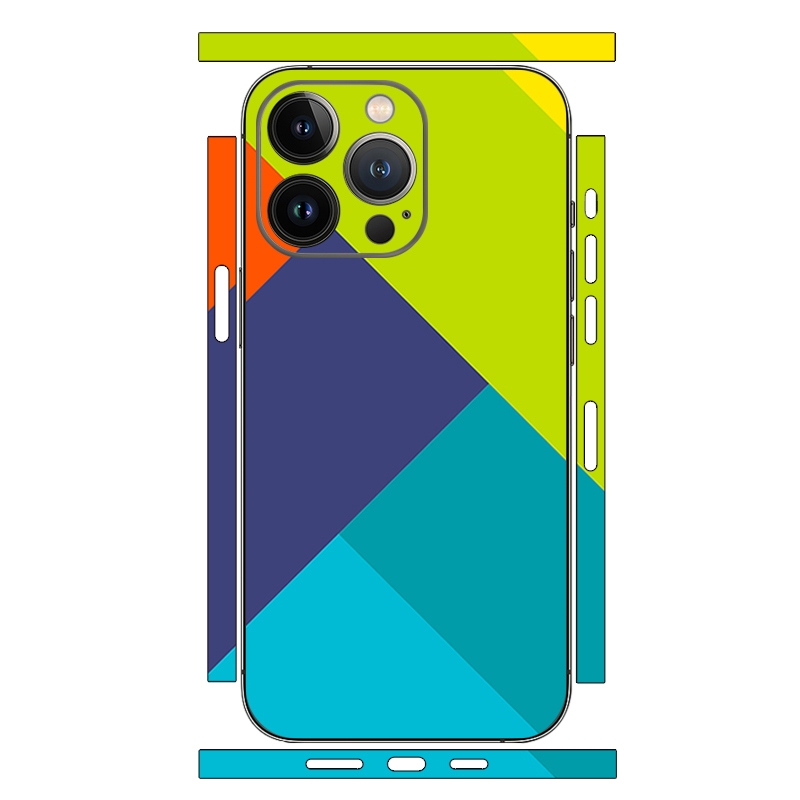 For iPhone 15 Pro Geometric Style All-inclusive PET Phone Decal Adhesive Sticker(Dark Purple Green) - Shopkiz.com
