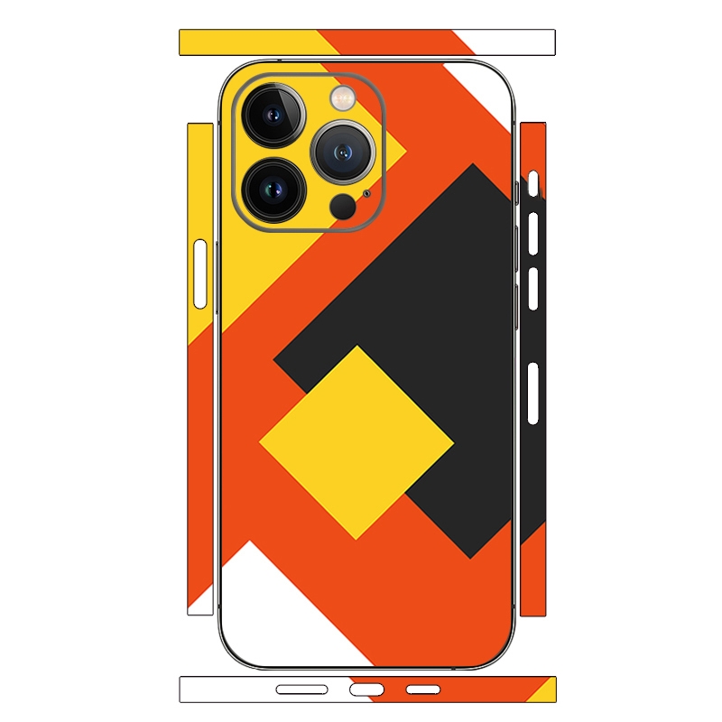 For iPhone 15 Pro Max Geometric Style All-inclusive PET Phone Decal Adhesive Sticker(Yellow Square) - Shopkiz.com