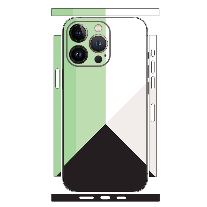 For iPhone 15 Pro Max Geometric Style All-inclusive PET Phone Decal Adhesive Sticker(Black Green) - Shopkiz.com
