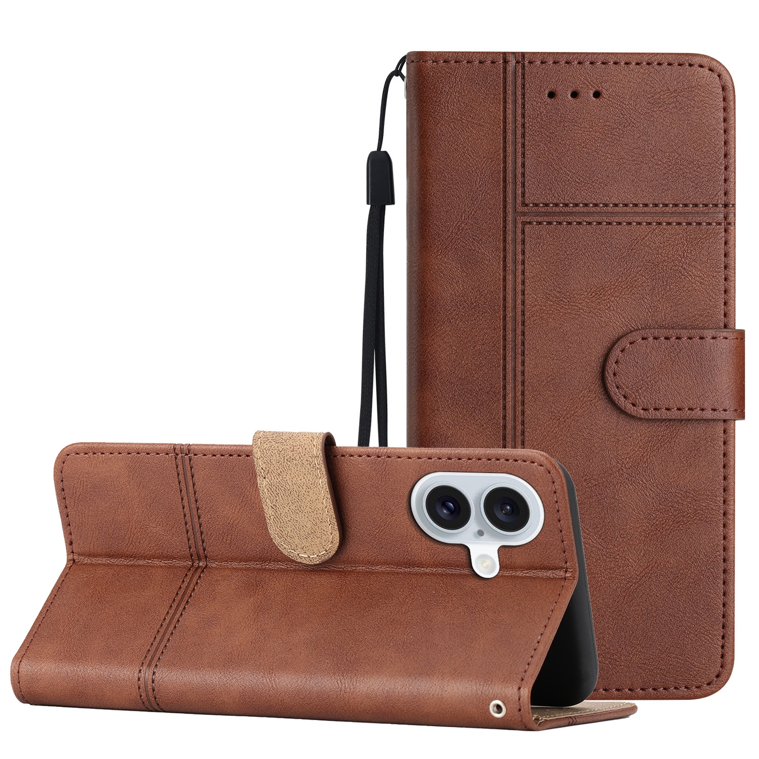 For iPhone 16 Cowhide Texture Stitching Leather Phone Case(Coffee) - Shopkiz.com