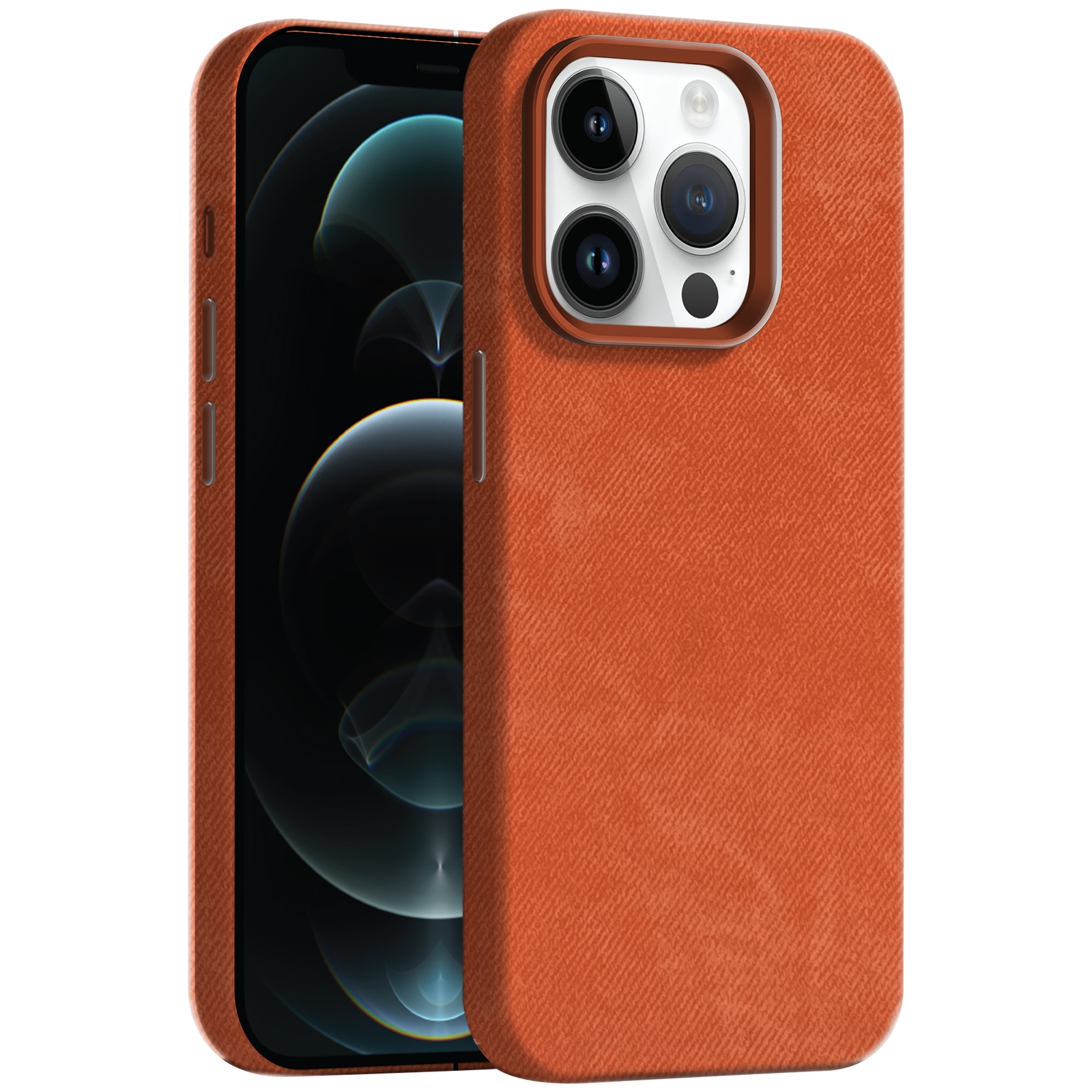 For iPhone 12 Pro Skin Feel Denim Leather MagSafe Phone Case(Orange) - Shopkiz.com