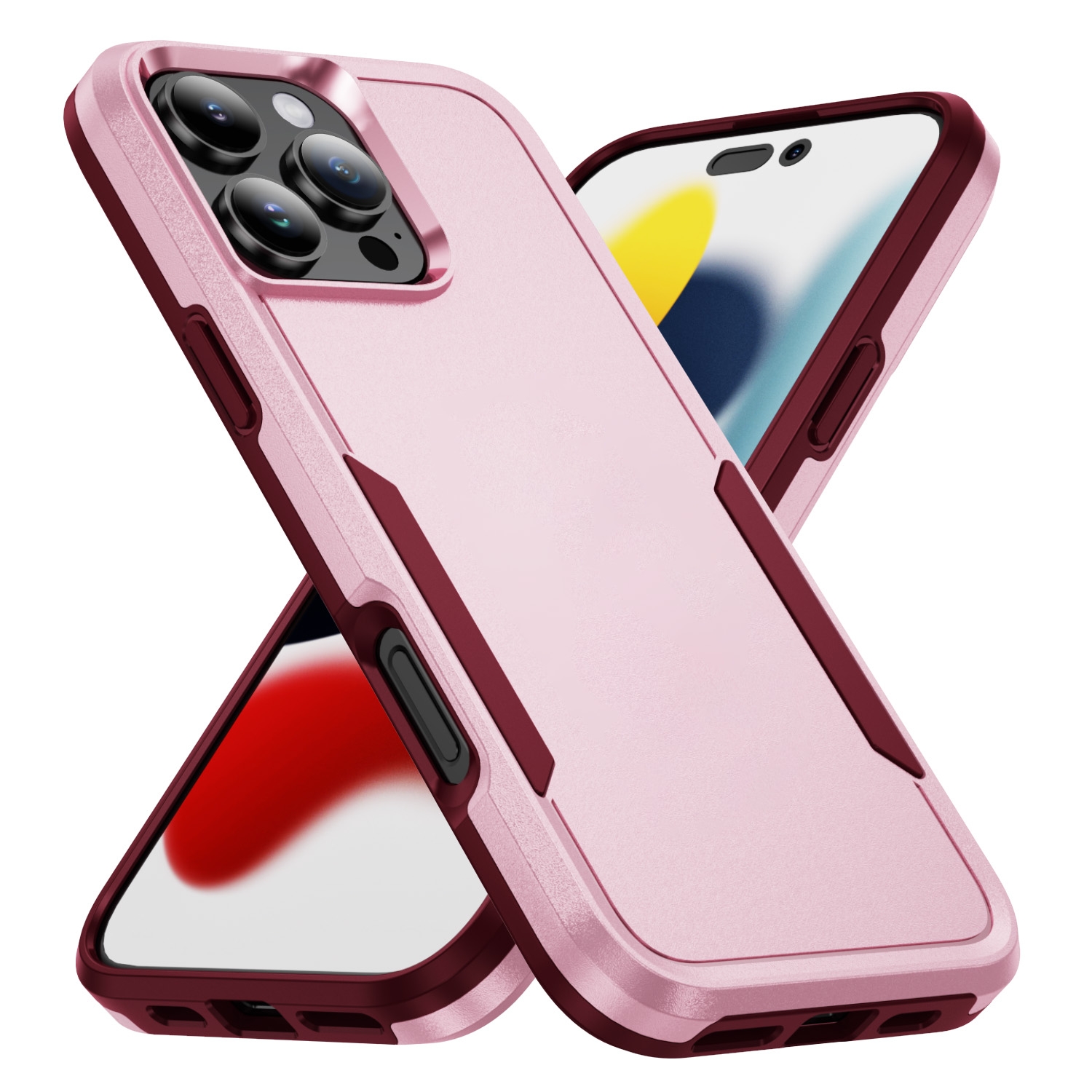 For iPhone 16 Pro Max Pioneer Armor Heavy Duty PC + TPU Phone Case(Pink+Rose Red) - Shopkiz.com