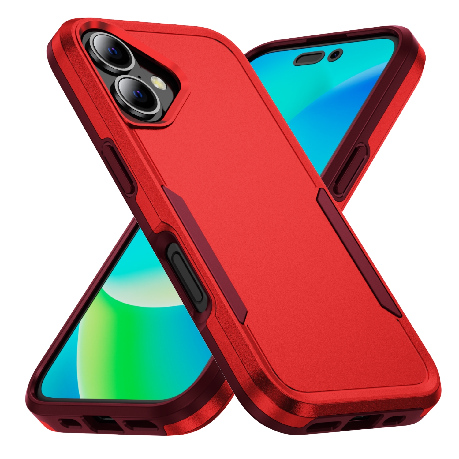 For iPhone 16 Pioneer Armor Heavy Duty PC + TPU Phone Case(Red+Rose Red) - Shopkiz.com