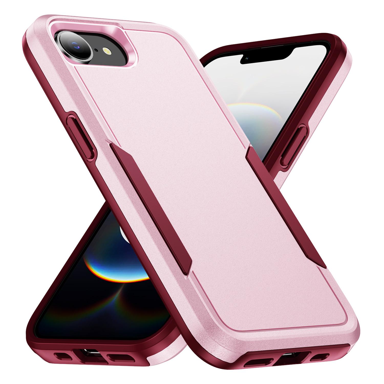 For iPhone 17e / 16e Pioneer Armor Heavy Duty PC + TPU Phone Case(Pink+Rose Red) - Shopkiz.com