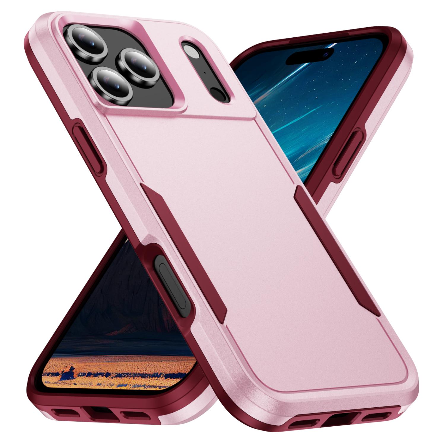 For iPhone 17 Pro Pioneer Armor Heavy Duty PC + TPU Phone Case(Pink+Rose Red) - Shopkiz.com