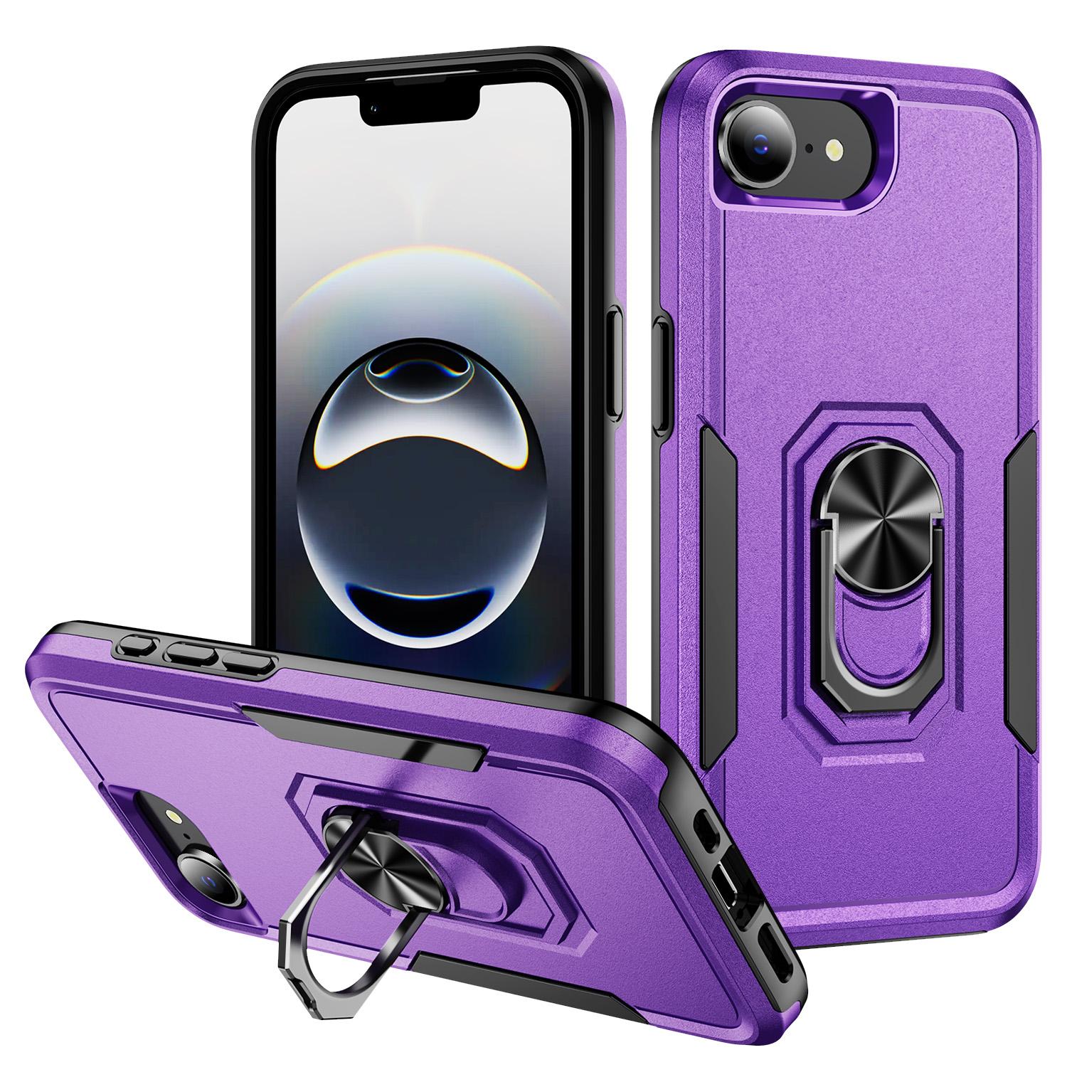 For iPhone 17e / 16e Pioneer Armor Heavy Duty PC + TPU Phone Case with Holder(Purple+Black) - Shopkiz.com