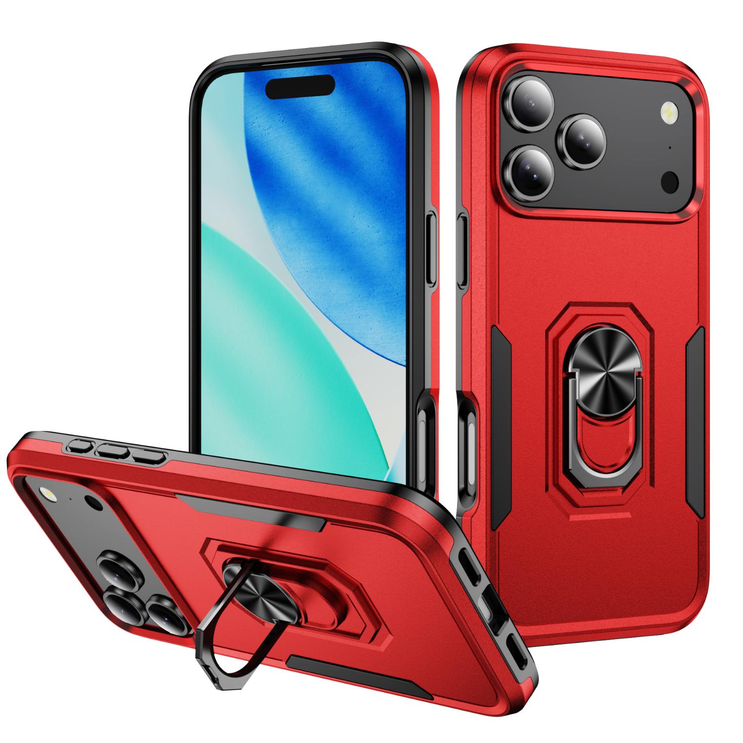 For iPhone 18 Pro Pioneer Armor Heavy Duty PC + TPU Phone Case with Holder(Red+Black) - Shopkiz.com