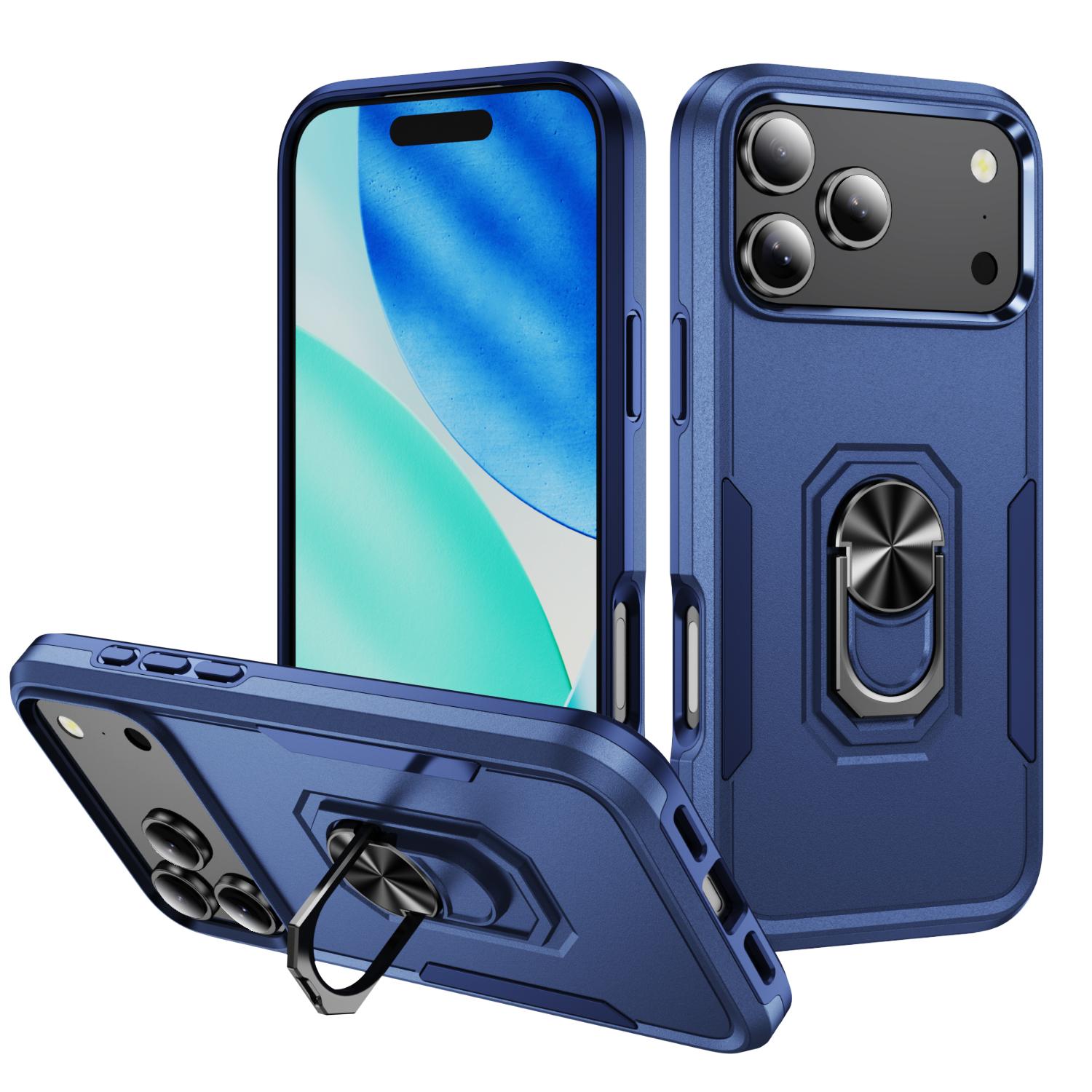 For iPhone 18 Pro Max Pioneer Armor Heavy Duty PC + TPU Phone Case with Holder(Blue)