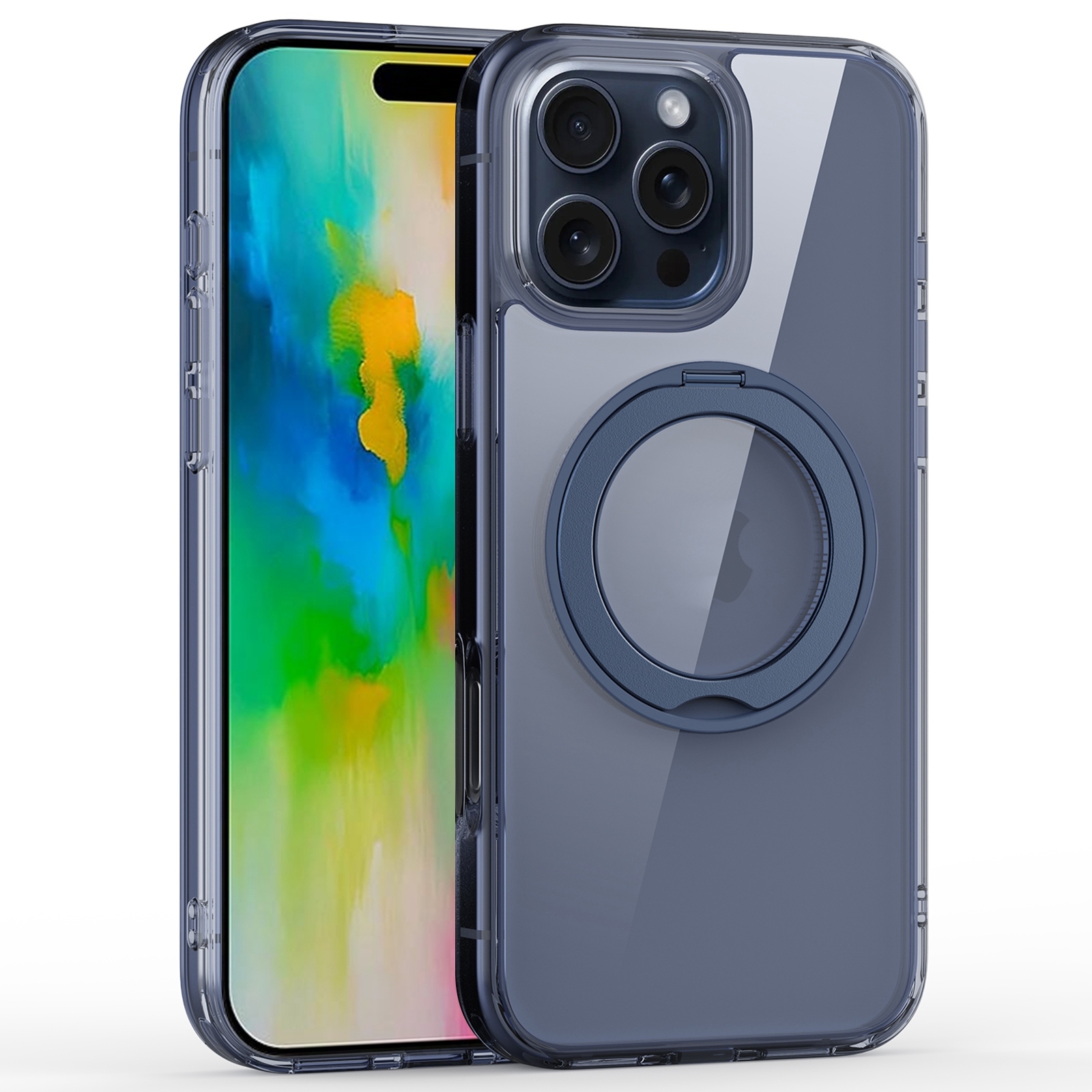 For iPhone 16 Pro Crystal Clear MagSafe Magnetic Holder Phone Case(Transparent Titanium Blue) - Shopkiz.com