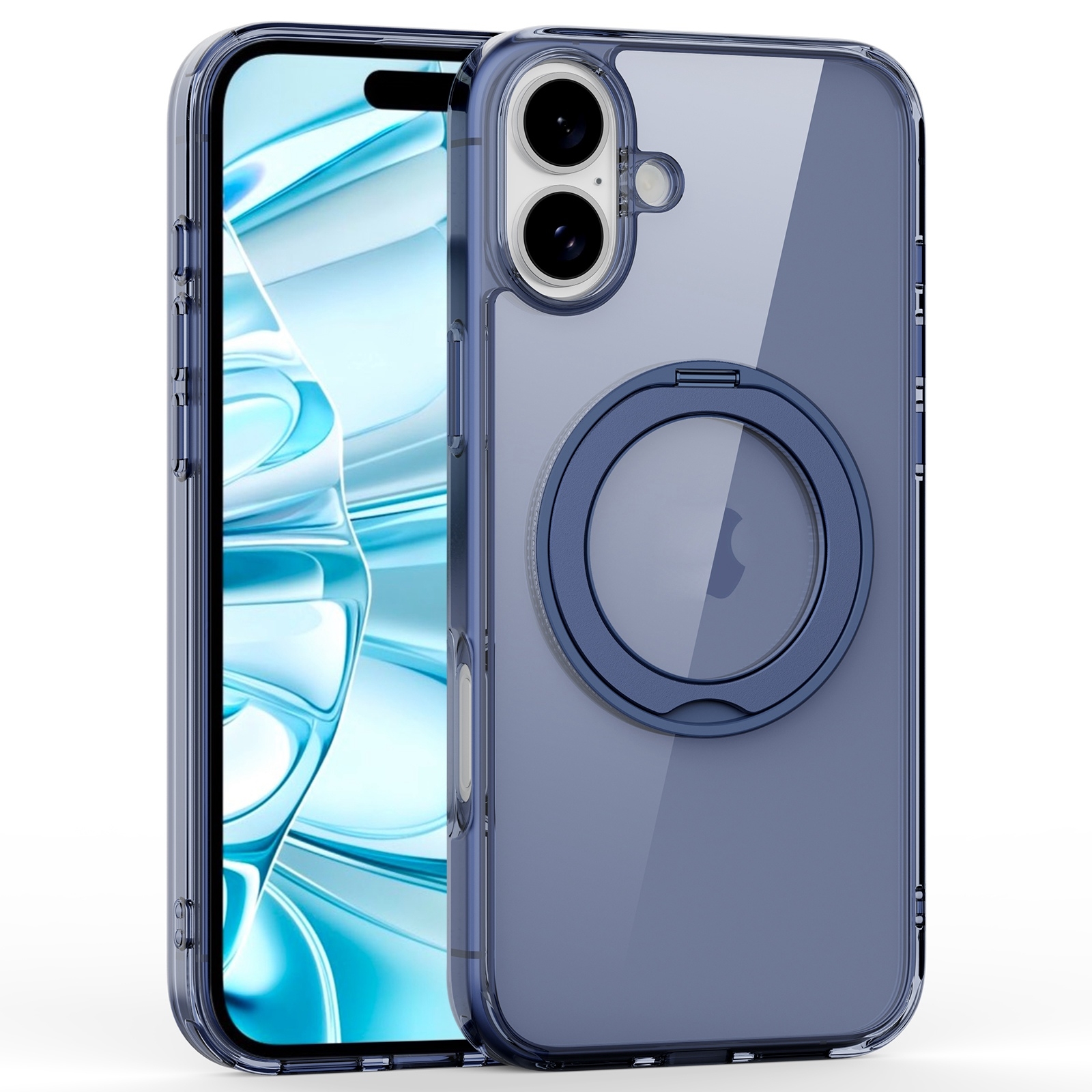 For iPhone 16 Crystal Clear MagSafe Magnetic Holder Phone Case(Transparent Titanium Blue) - Shopkiz.com