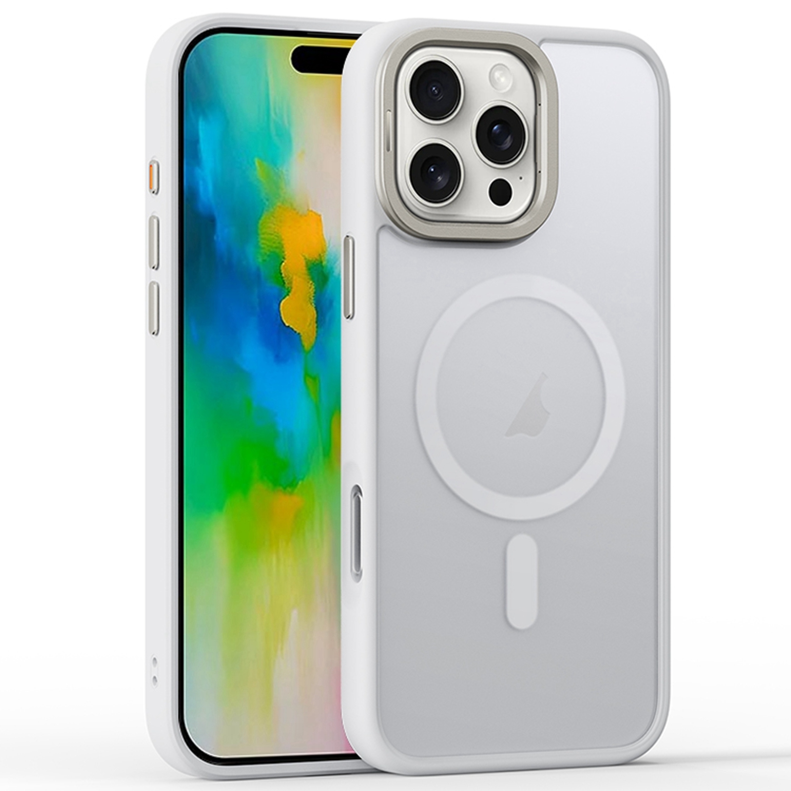 For iPhone 16 Pro Max Frosted Lens Holder MagSafe Magnetic Phone Case(White) - Shopkiz.com