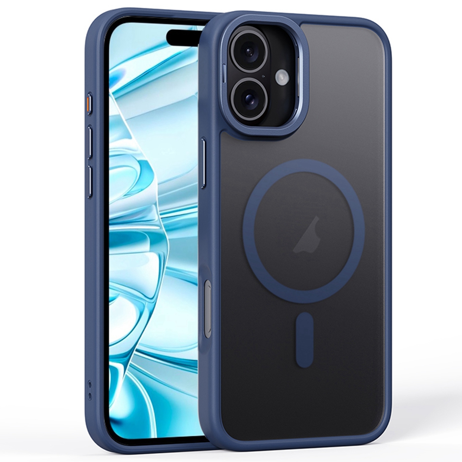 For iPhone 16 Plus Frosted Lens Holder MagSafe Magnetic Phone Case(Titanium Blue) - Shopkiz.com