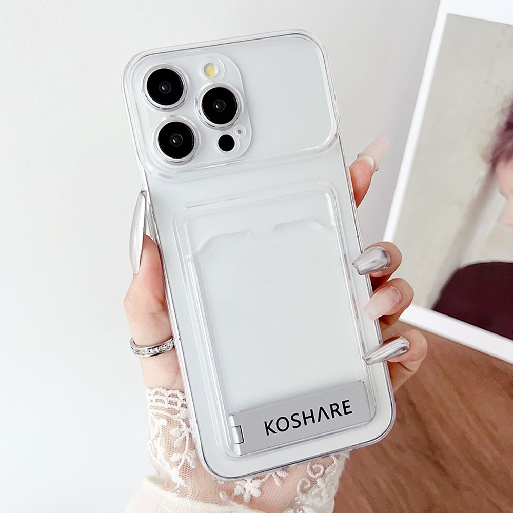 For iPhone 16 Pro Electroplating Card Bag Holder TPU Phone Case(Transparent) - Shopkiz.com