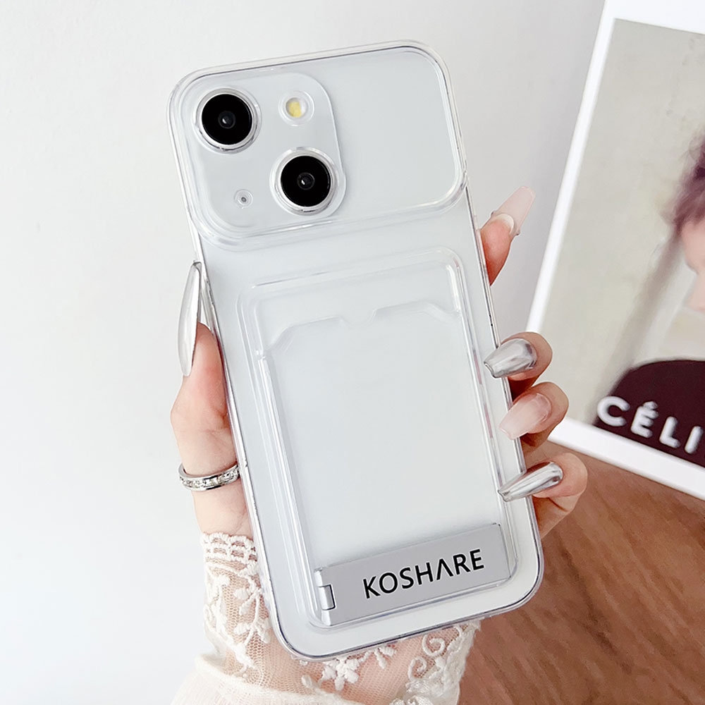 For iPhone 15 Plus Electroplating Card Bag Holder TPU Phone Case(Transparent) - Shopkiz.com