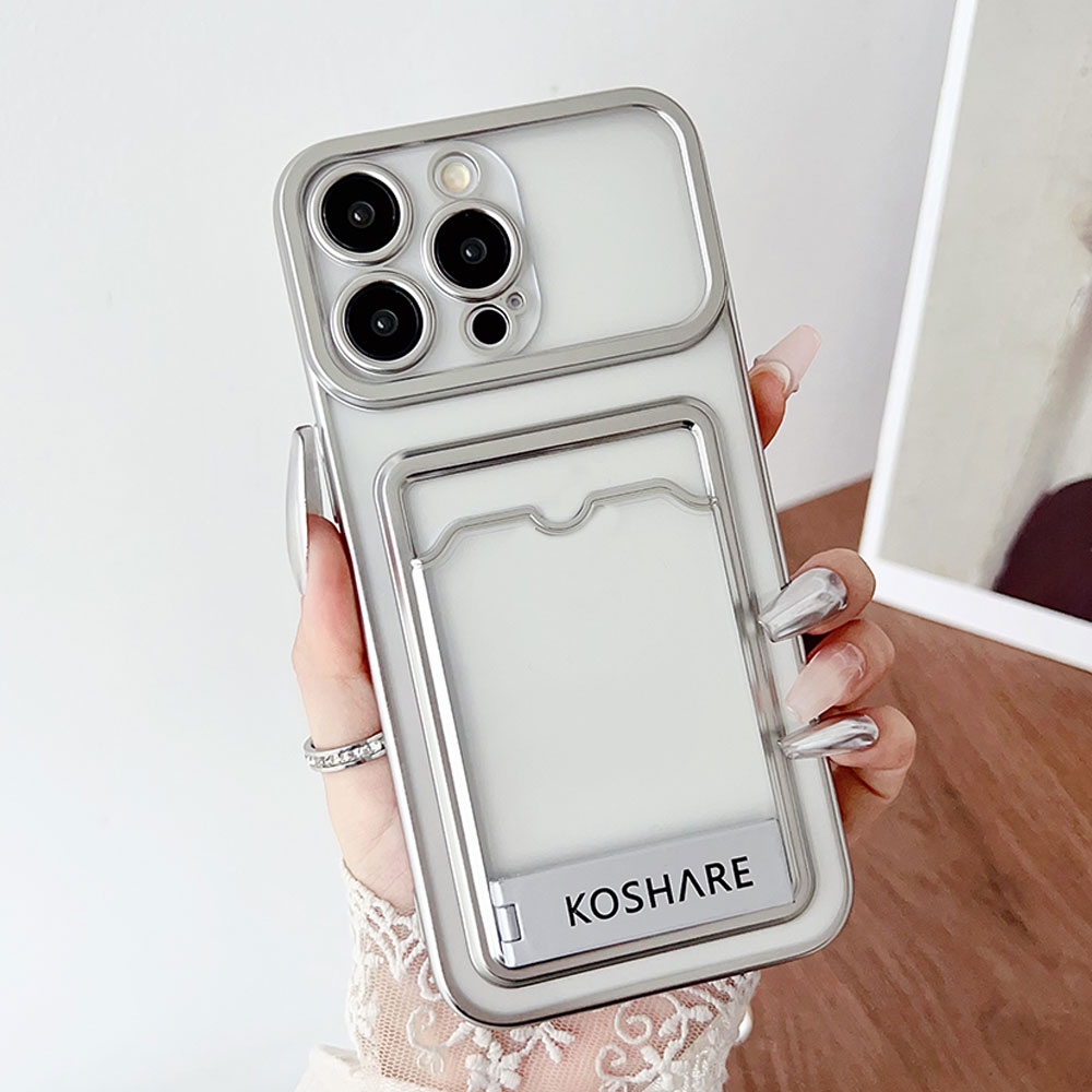 For iPhone 14 Pro Max Electroplating Card Bag Holder TPU Phone Case(Silver) - Shopkiz.com
