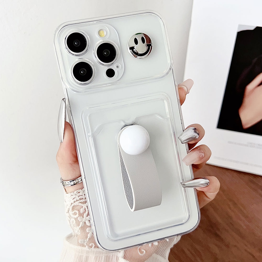 For iPhone 16 Pro Max Electroplating Card Bag Ring Holder TPU Phone Case(Transparent) - Shopkiz.com