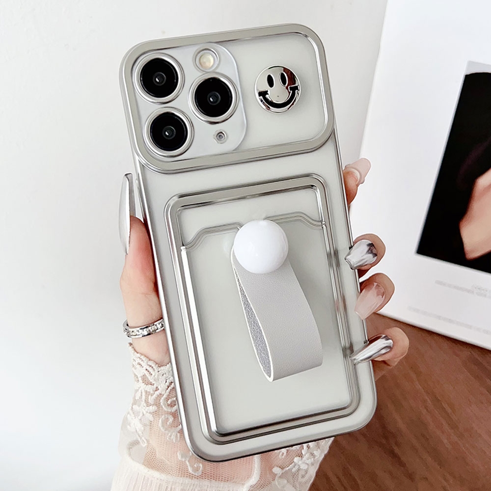 For iPhone 11 Pro Max Electroplating Card Bag Ring Holder TPU Phone Case(Silver) - Shopkiz.com