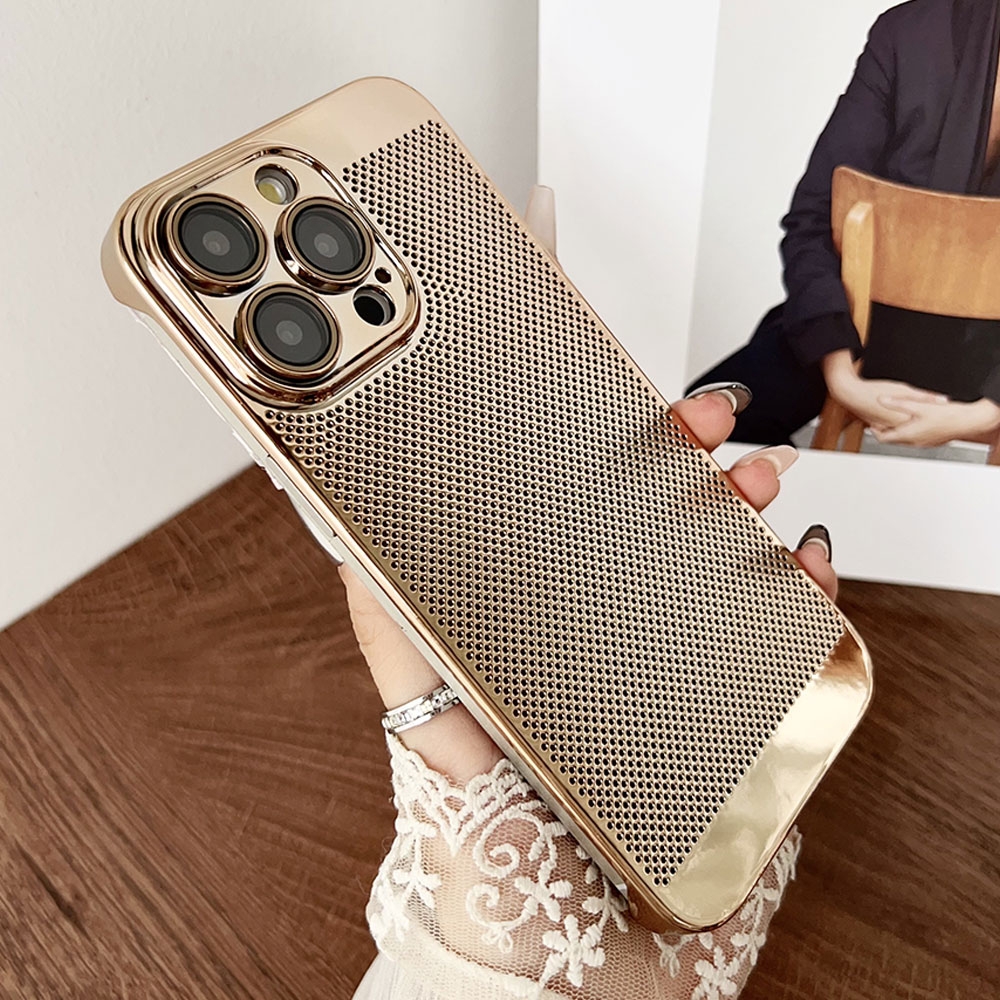 For iPhone 16 Pro Max Electroplated PC Frameless Cooling Phone Case(Gold) - Shopkiz.com