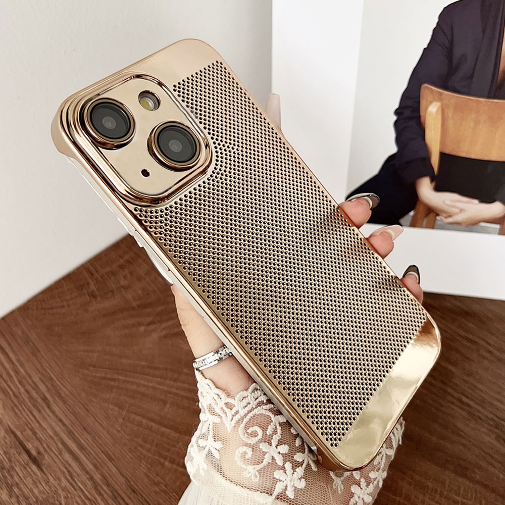 For iPhone 13 Electroplated PC Frameless Cooling Phone Case(Gold) - Shopkiz.com