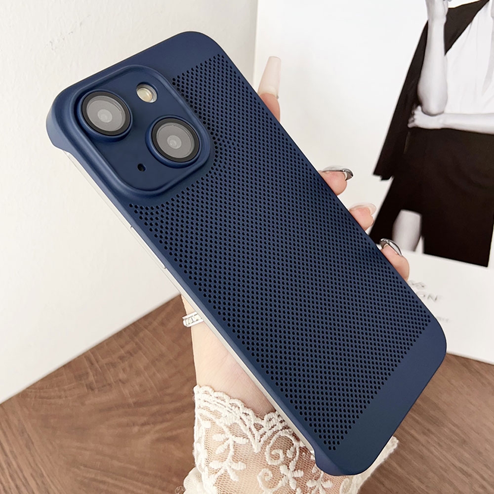 For iPhone 15 Plus Frameless Oil Spray PC Cooling Phone Case(Blue) - Shopkiz.com