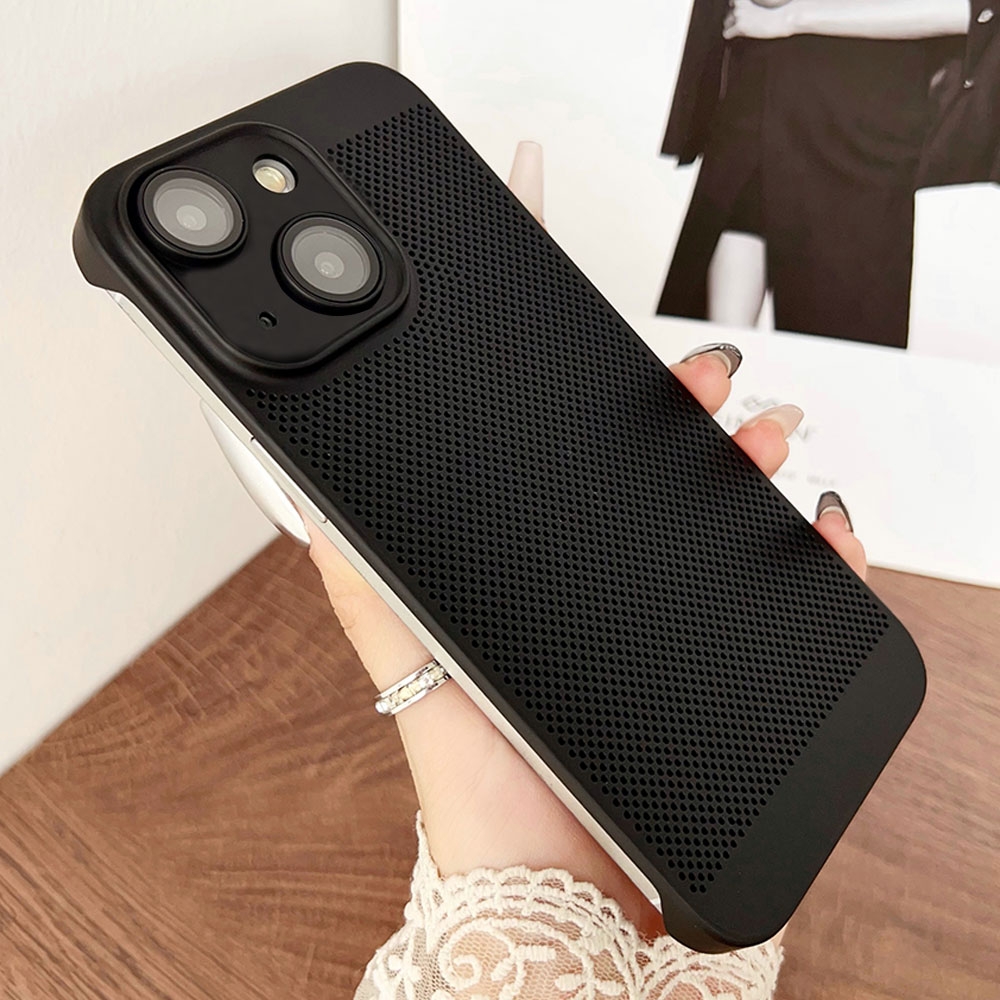 For iPhone 15 Frameless Oil Spray PC Cooling Phone Case(Black) - Shopkiz.com