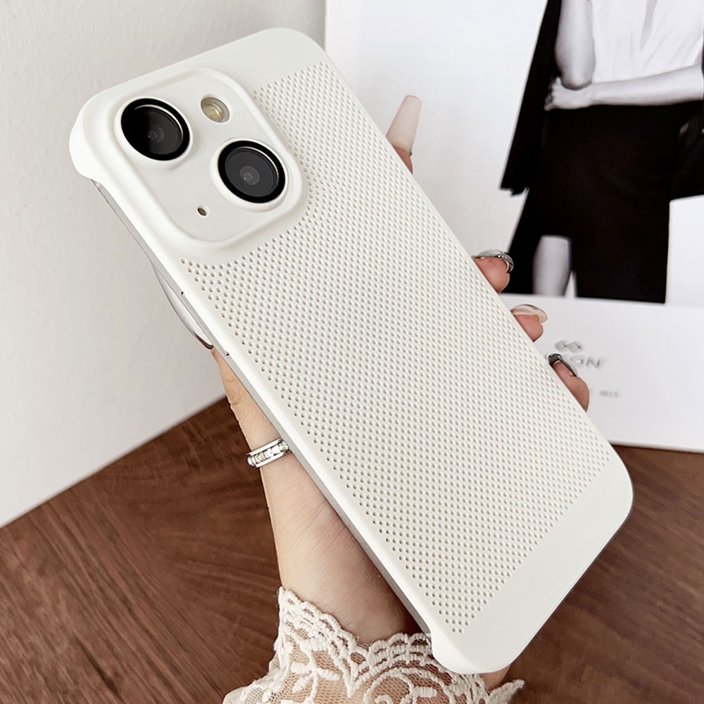 For iPhone 14 Frameless Oil Spray PC Cooling Phone Case(White) - Shopkiz.com