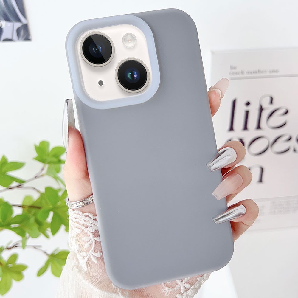 For iPhone 15 Plus PC Hybrid Liquid Silicone Jelly Phone Case(Grey) - Shopkiz.com