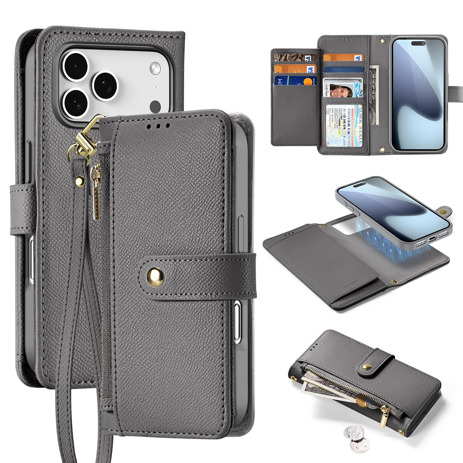 For iPhone 17 Pro Max DUX DUCIS Lawa Series 2 in 1 Wallet Zipper Detachable MagSafe Phone Case with Lanyard(Grey) - Shopkiz.com