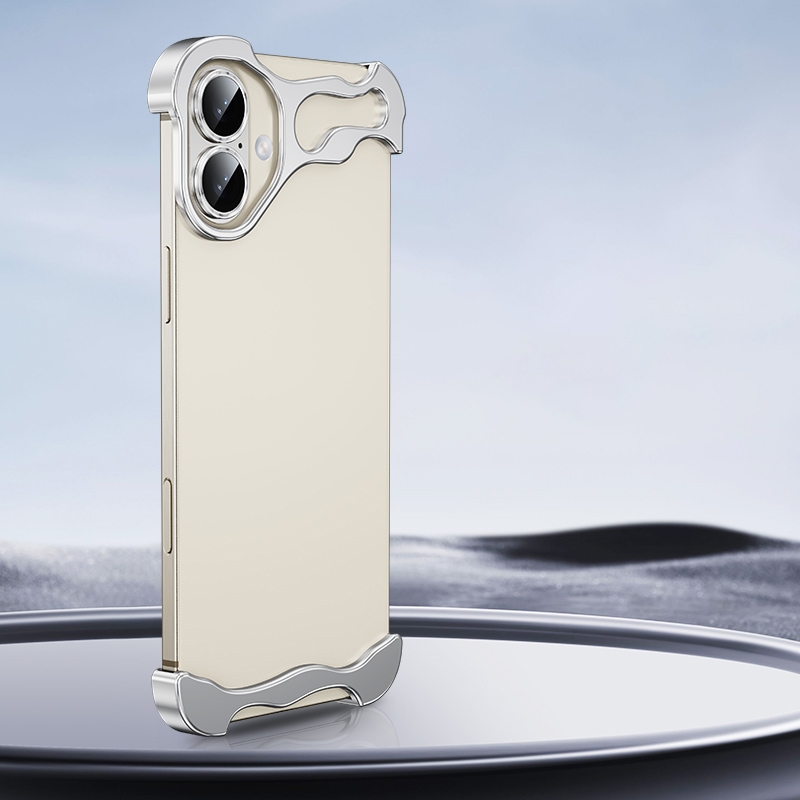 For iPhone 16 Frameless Metal Corner Pad Phone Case with Lens Film(Silver) - Shopkiz.com