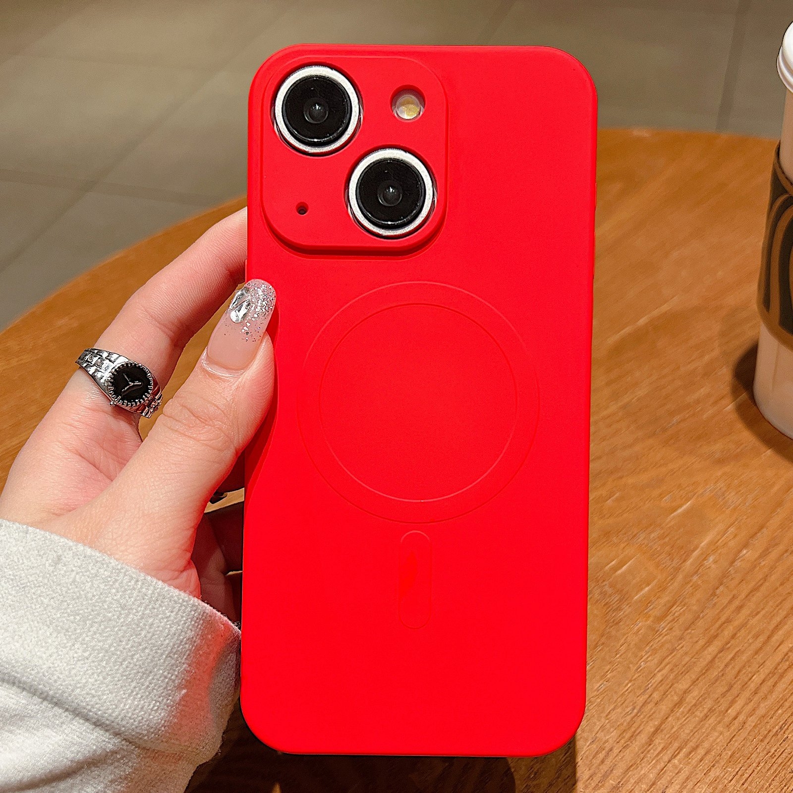 For iPhone 14 Solid Color Liquid Silicone MagSafe Magnetic Phone Case(Red) - Shopkiz.com