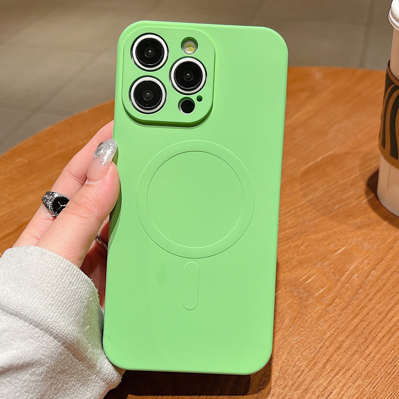 For iPhone 13 Pro Solid Color Liquid Silicone MagSafe Magnetic Phone Case(Matcha Green) - Shopkiz.com