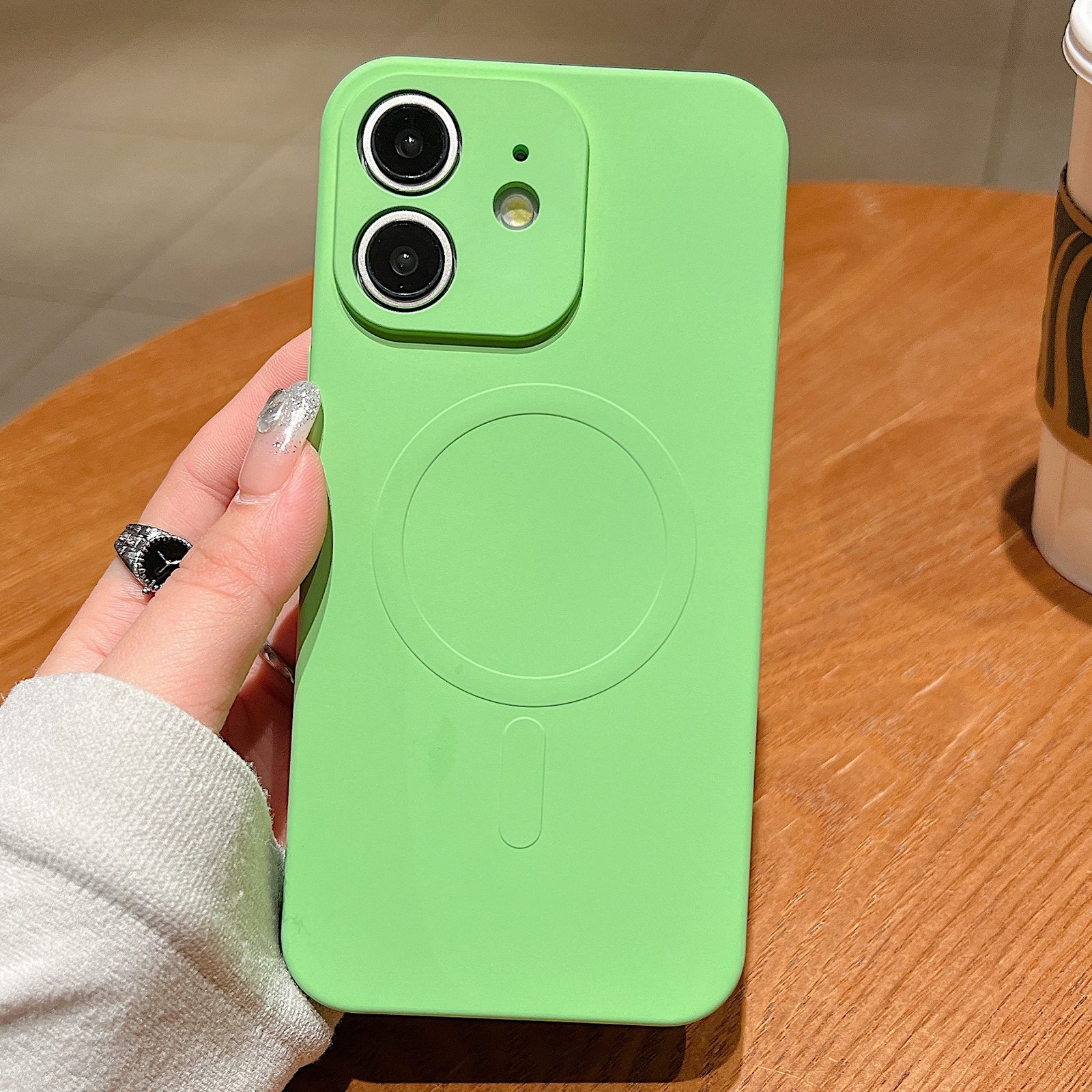 For iPhone 12 Solid Color Liquid Silicone MagSafe Magnetic Phone Case(Matcha Green) - Shopkiz.com