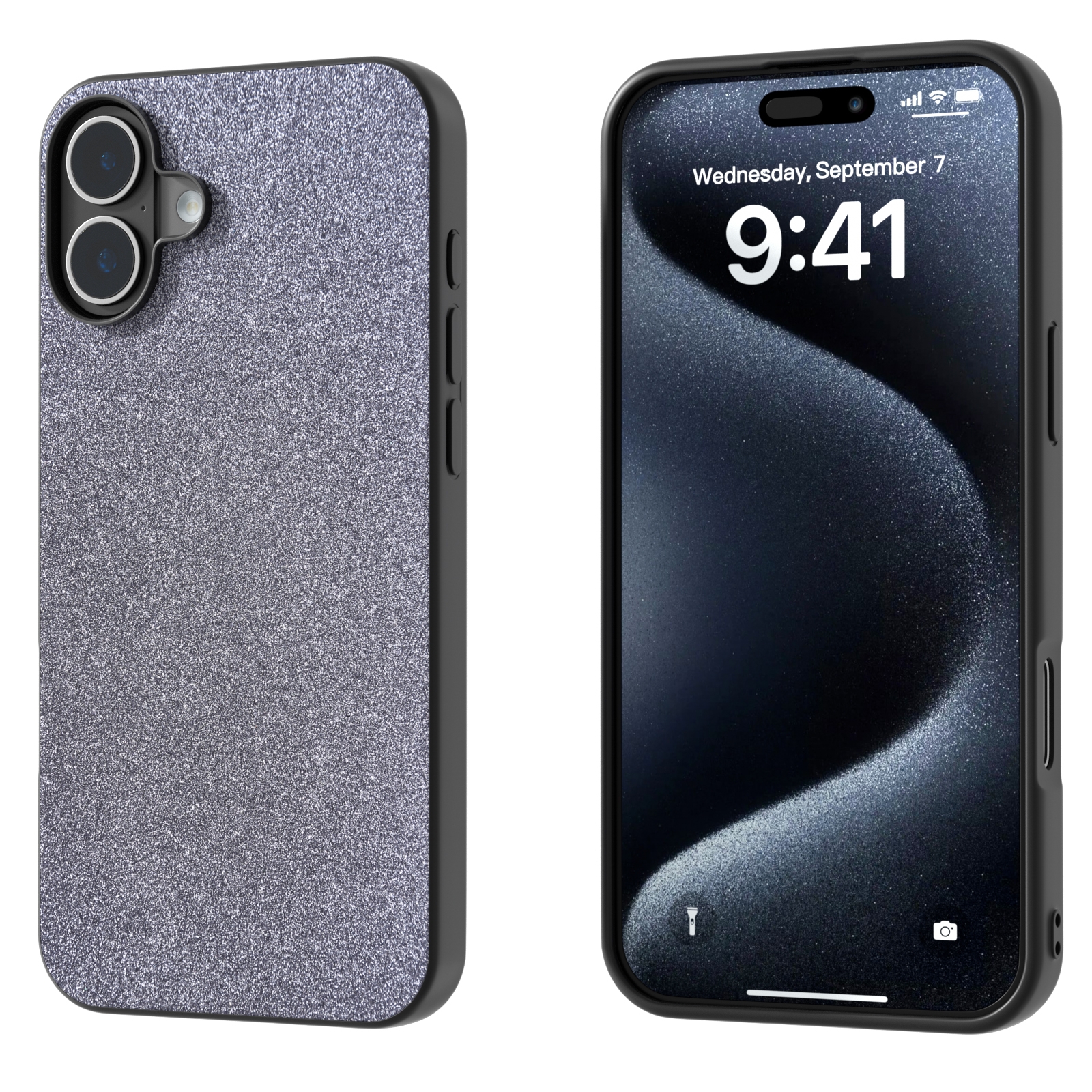 For iPhone 16 Black Frame Glitter Shockproof Phone Case(Black) - Shopkiz.com