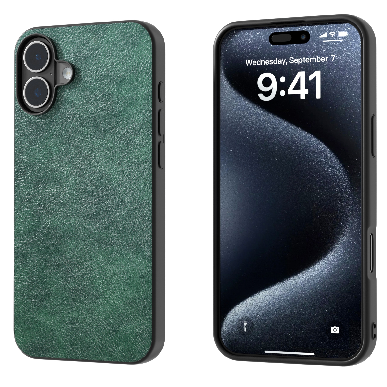 For iPhone 16 Plus Dual Color Lichi Texture PU Phone Case(Green) - Shopkiz.com