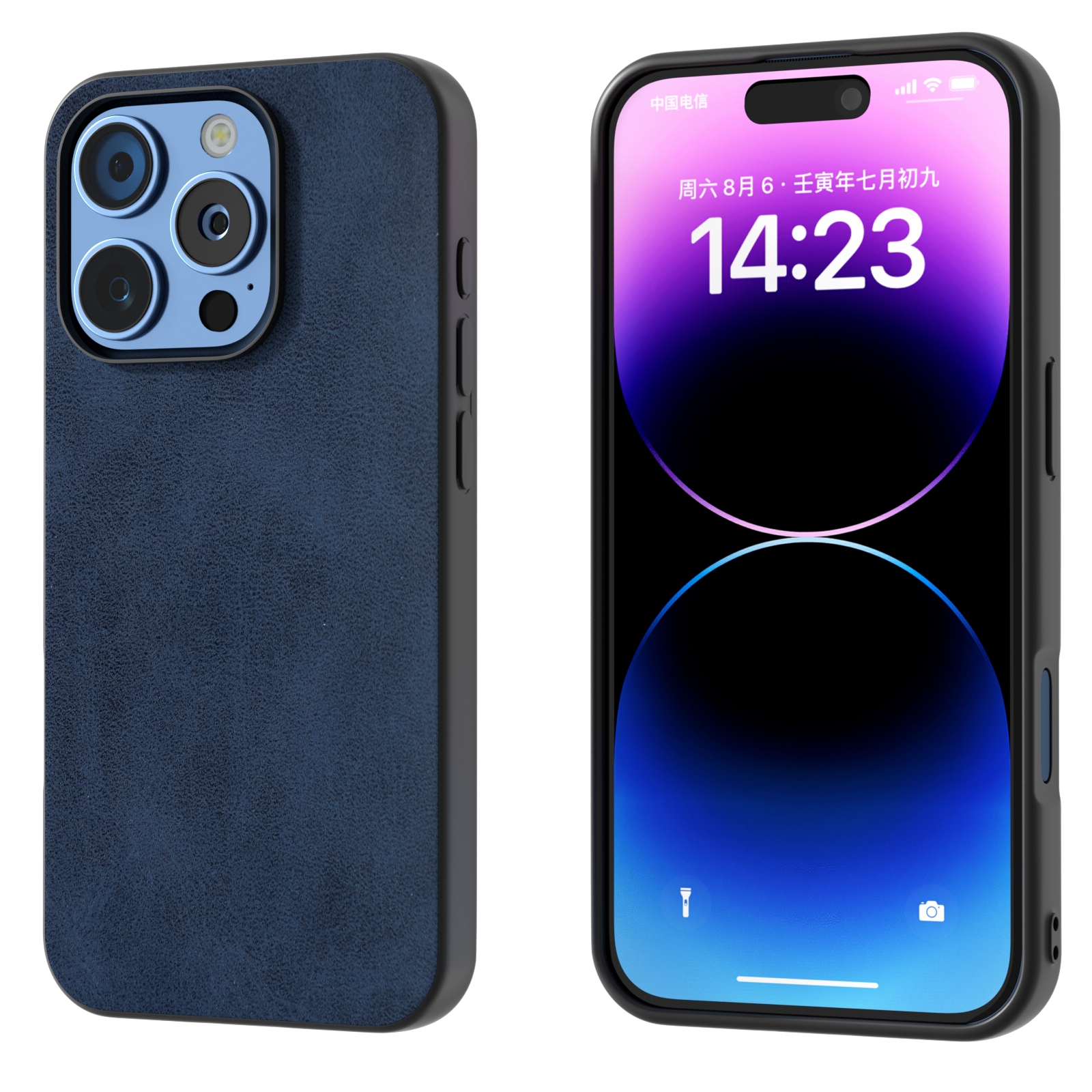 For iPhone 16 Pro Black Frame Two-color Calf Texture PU Phone Case(Blue) - Shopkiz.com
