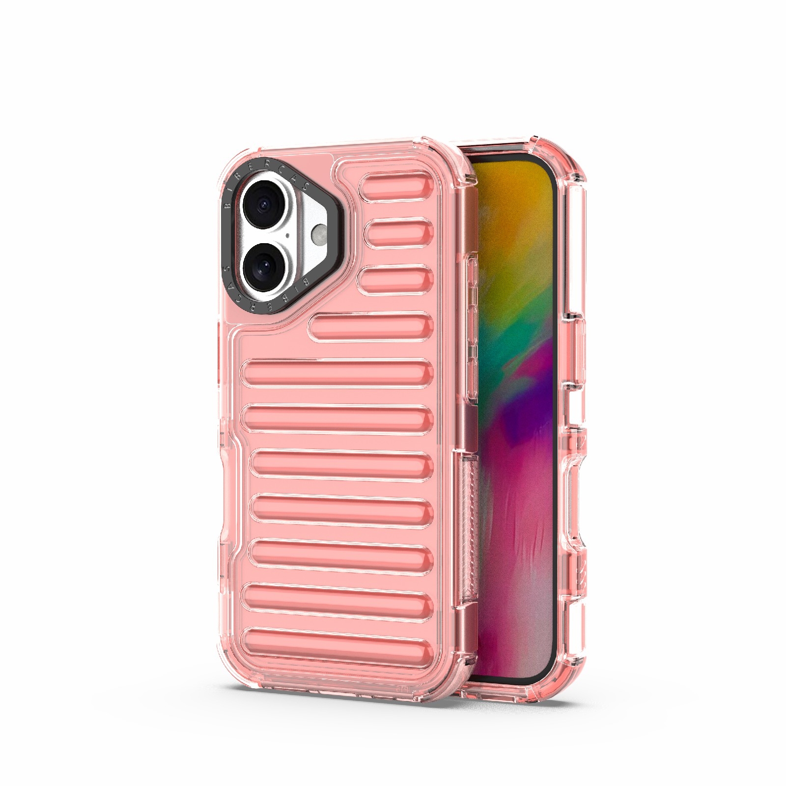 For iPhone 16 High Transparency TPU Hybrid PC Airbag Phone Case(Peach Red) - Shopkiz.com