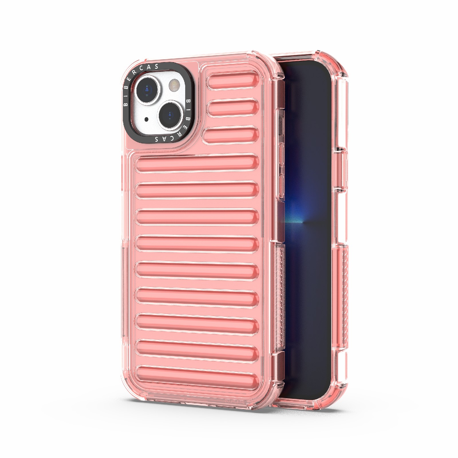 For iPhone 14 Plus High Transparency TPU Hybrid PC Airbag Phone Case(Peach Red) - Shopkiz.com