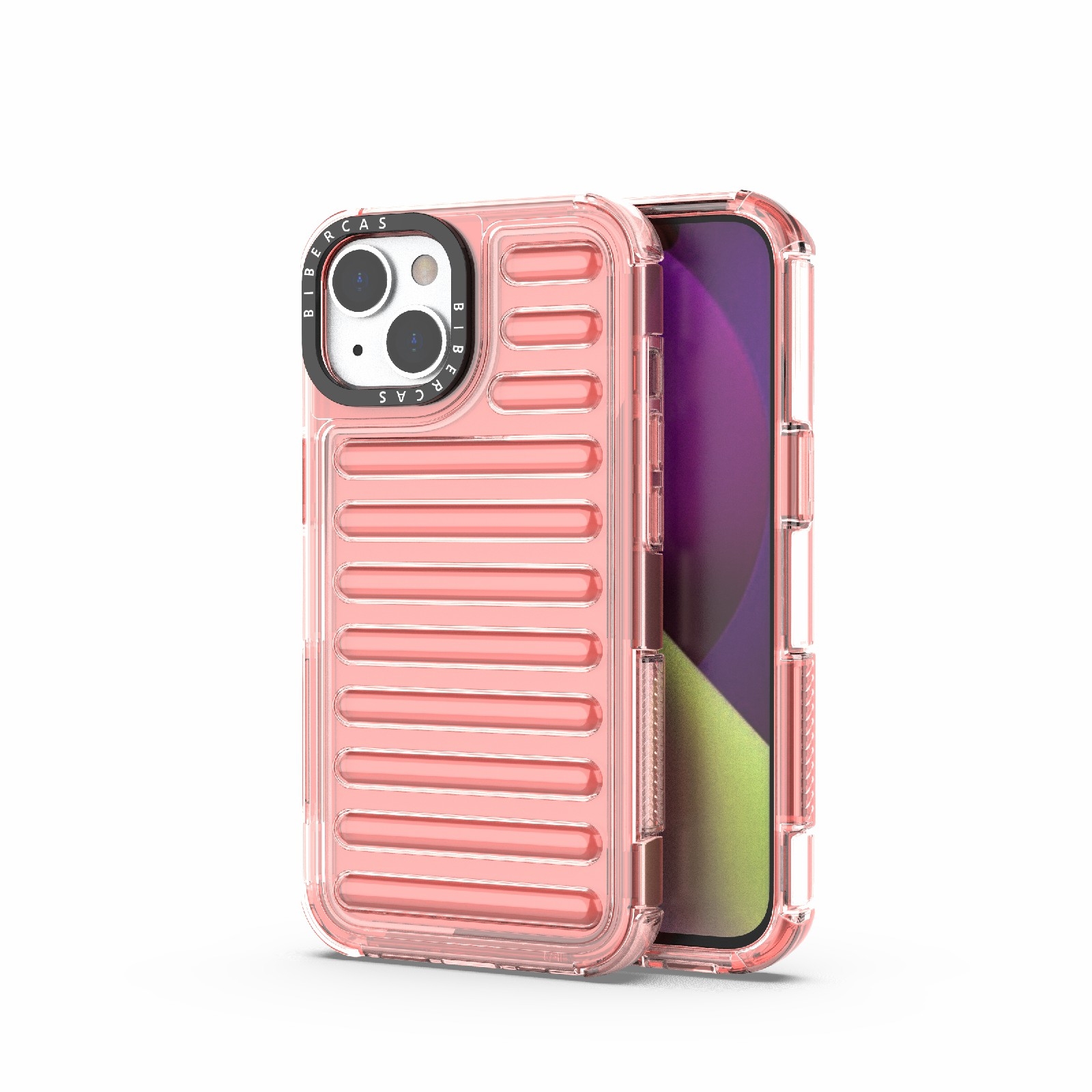 For iPhone 14 High Transparency TPU Hybrid PC Airbag Phone Case(Peach Red) - Shopkiz.com