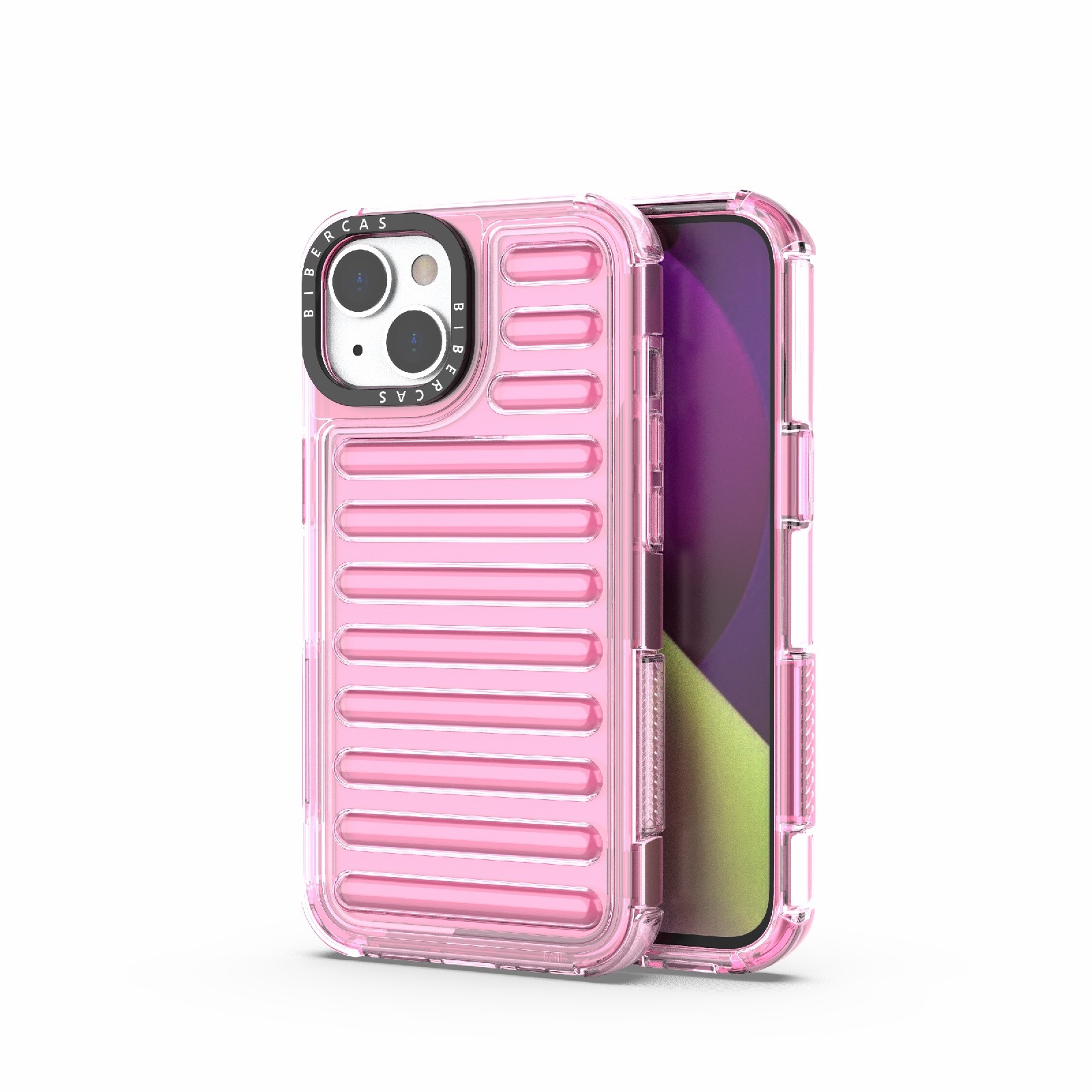 For iPhone 13 High Transparency TPU Hybrid PC Airbag Phone Case(Pink) - Shopkiz.com
