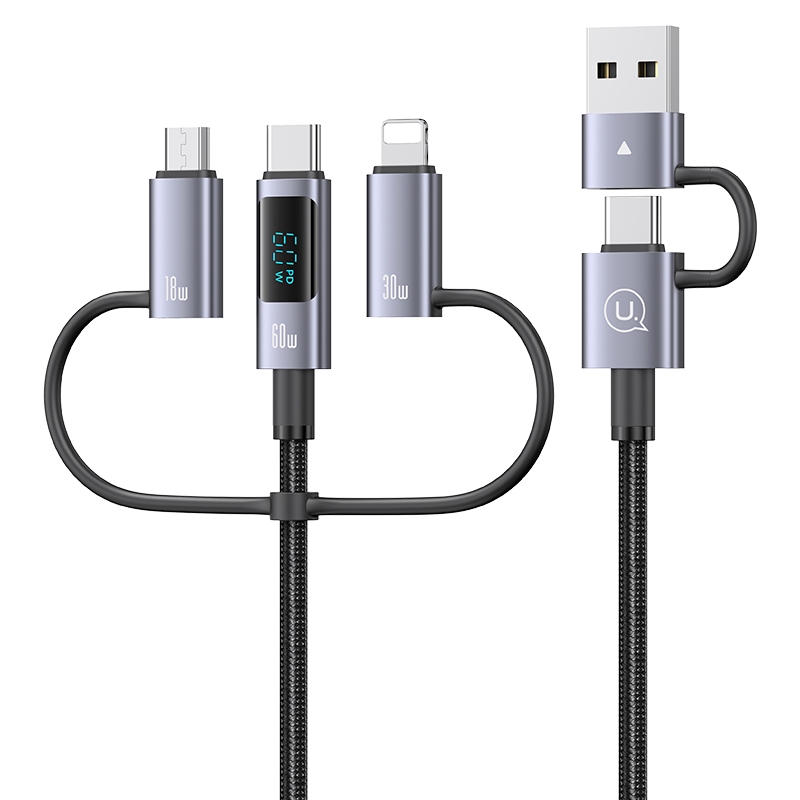 USAMS 60W 6 in 1 Digital Display Fast Charging Cable, Length:2m(Titanium Gray) - Shopkiz.com