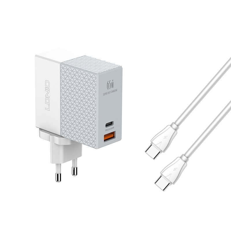 LDNIO A2620C PD3.0 65W USB Power Adapter Travel Charger with Type-C to Type-C Cable, EU Plug - Shopkiz.com