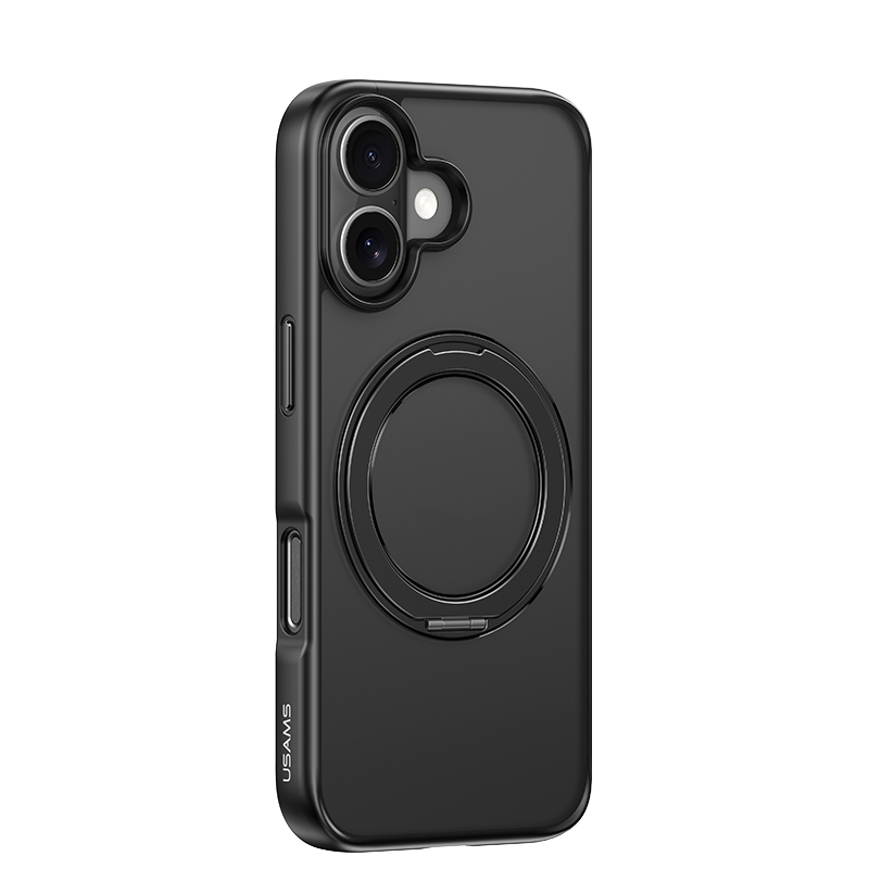 For iPhone 16 USAMS GZ Series Rotating Bracket MagSafe Phone Case(Black) - Shopkiz.com