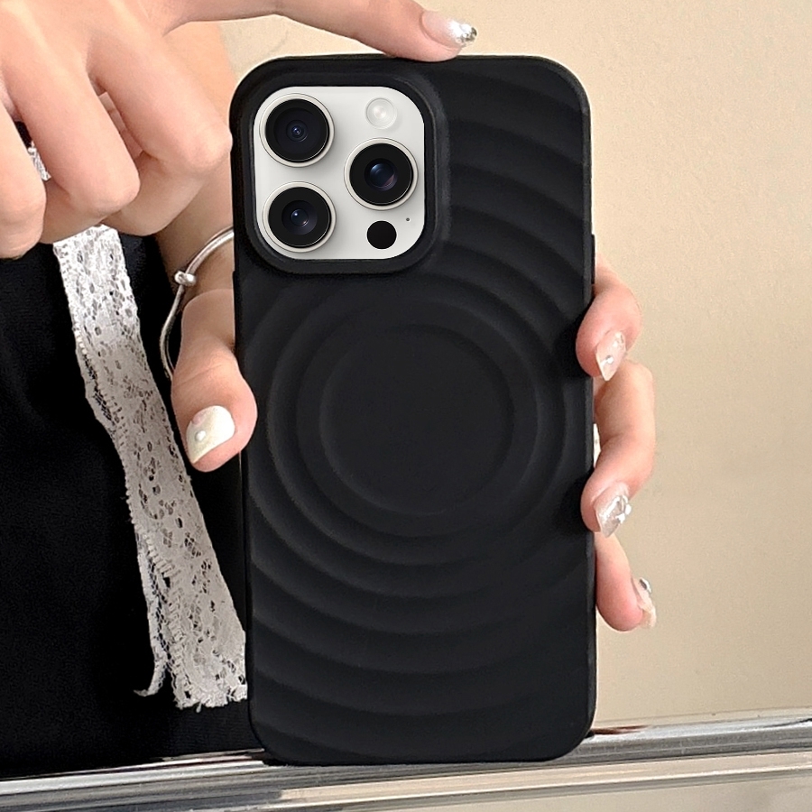 For iPhone 16 Pro Max Frosted Wave Texture MagSafe Magnetic TPU Phone Case(Black) - Shopkiz.com