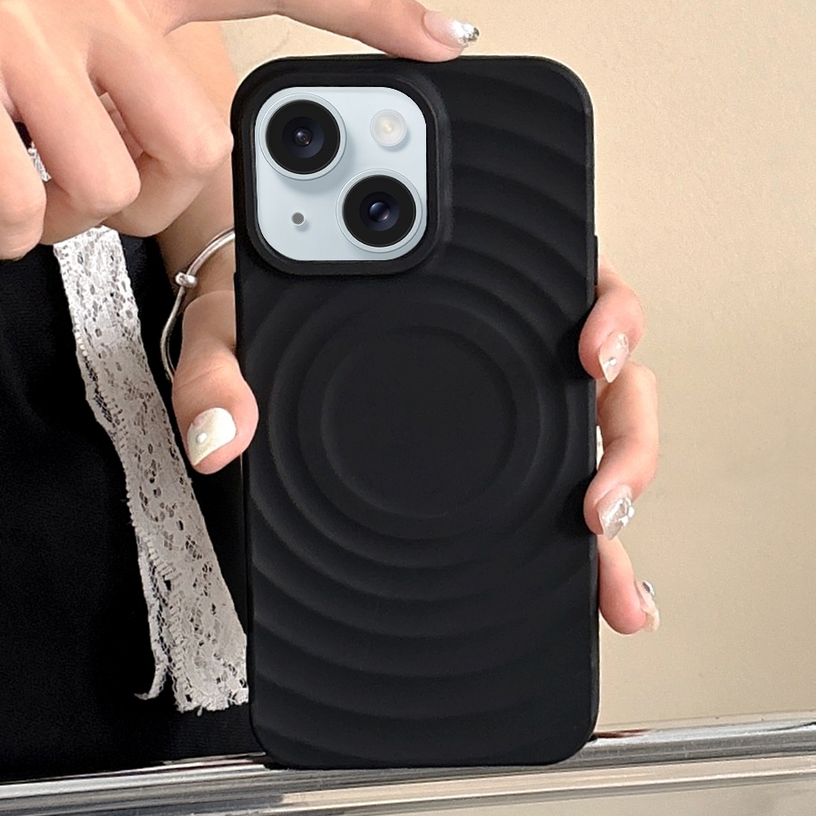For iPhone 15 Plus Frosted Wave Texture MagSafe Magnetic TPU Phone Case(Black) - Shopkiz.com