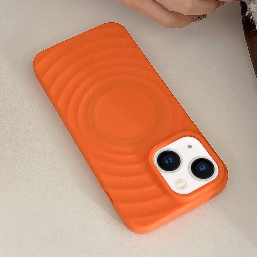 For iPhone 14 Frosted Wave Texture MagSafe Magnetic TPU Phone Case(Orange) - Shopkiz.com