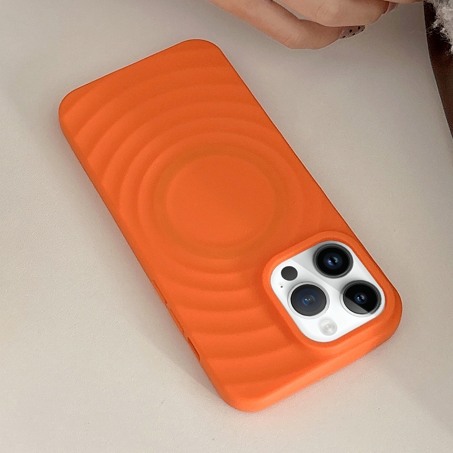 For iPhone 12 Pro Max Frosted Wave Texture MagSafe Magnetic TPU Phone Case(Orange) - Shopkiz.com