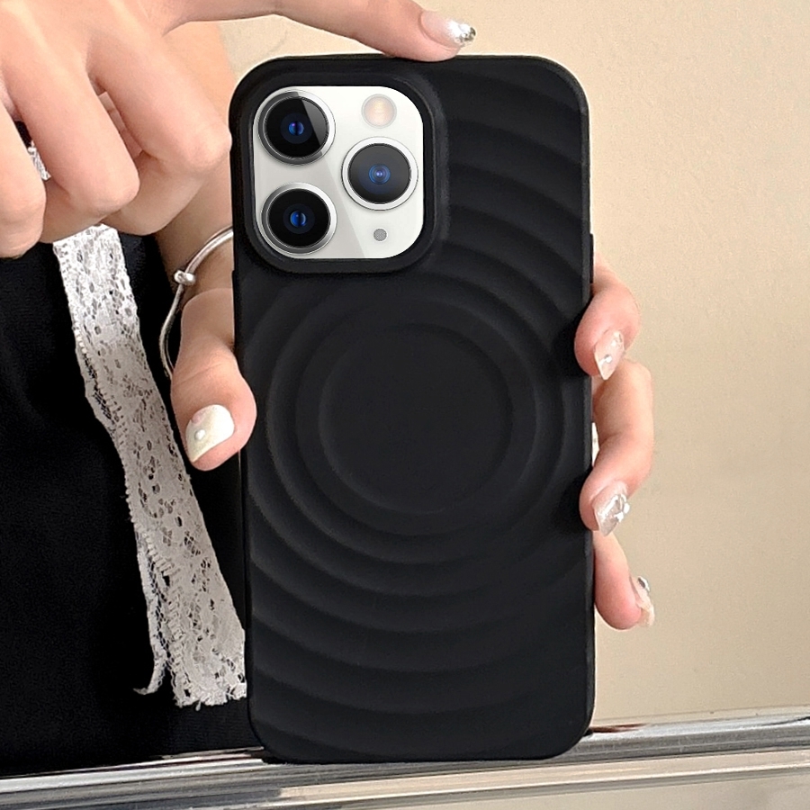 For iPhone 11 Pro Max Frosted Wave Texture MagSafe Magnetic TPU Phone Case(Black) - Shopkiz.com