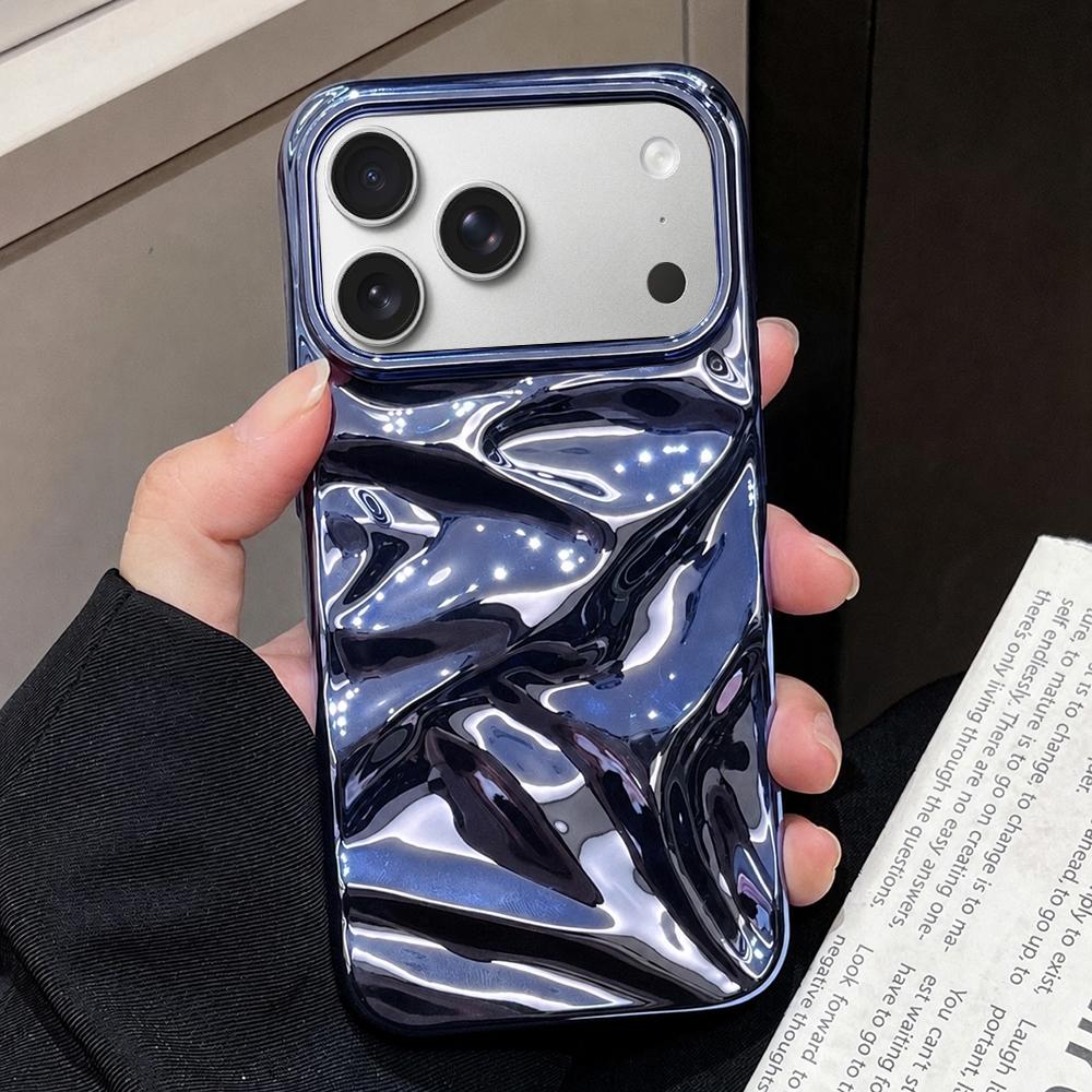 For iPhone 17 Pro Max Water Ripple Electroplating Paint TPU Phone Case(Dark Blue) - Shopkiz.com