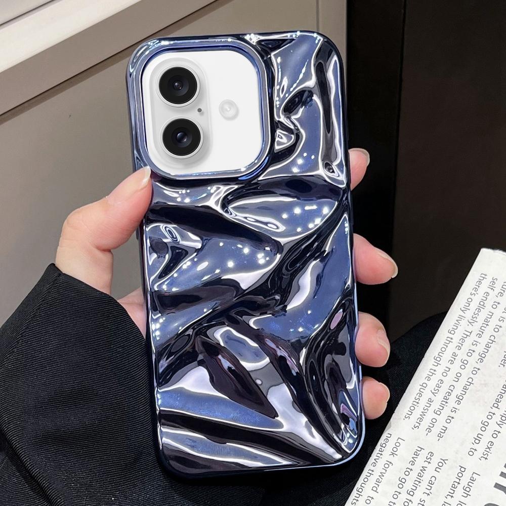 For iPhone 17 Water Ripple Electroplating Paint TPU Phone Case(Dark Blue) - Shopkiz.com